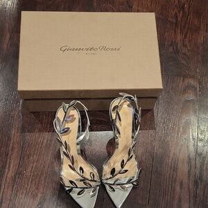 Gianvito Rossi Silver Leaf-Embellished Heels